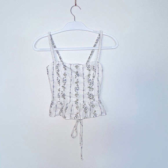 Reformation Barton Top, Sz0, White / Green Floral Corset Lace Ruffle Hem - Picture 4 of 15